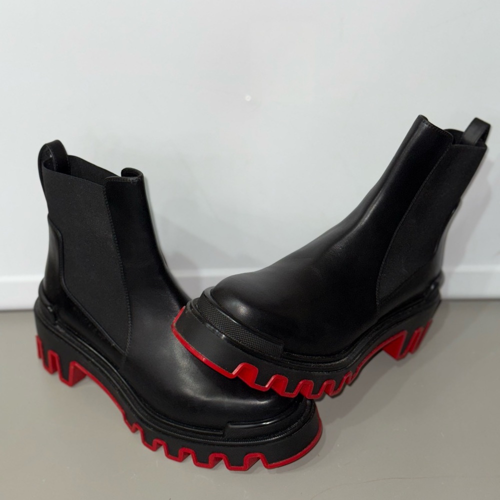 Christian Louboutin Black and Red Ankle Boots